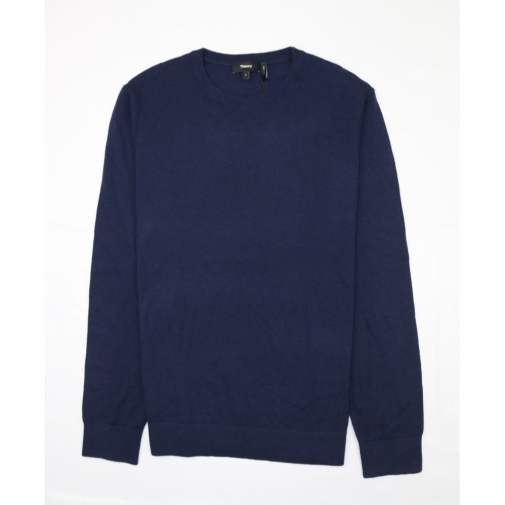 Theory Mens Riland P Harman Merino Wool Pullover Sweater Navy Blue L Crew Neck